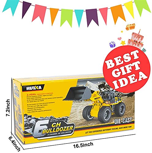 kkny Remote Control Bulldozer Toy Truck, 1/18 Scale RC Metal Rc Front Loader 4WD Construction Vehicles for Boys Girls Kids with Rechargeable Two Battery 6+Year