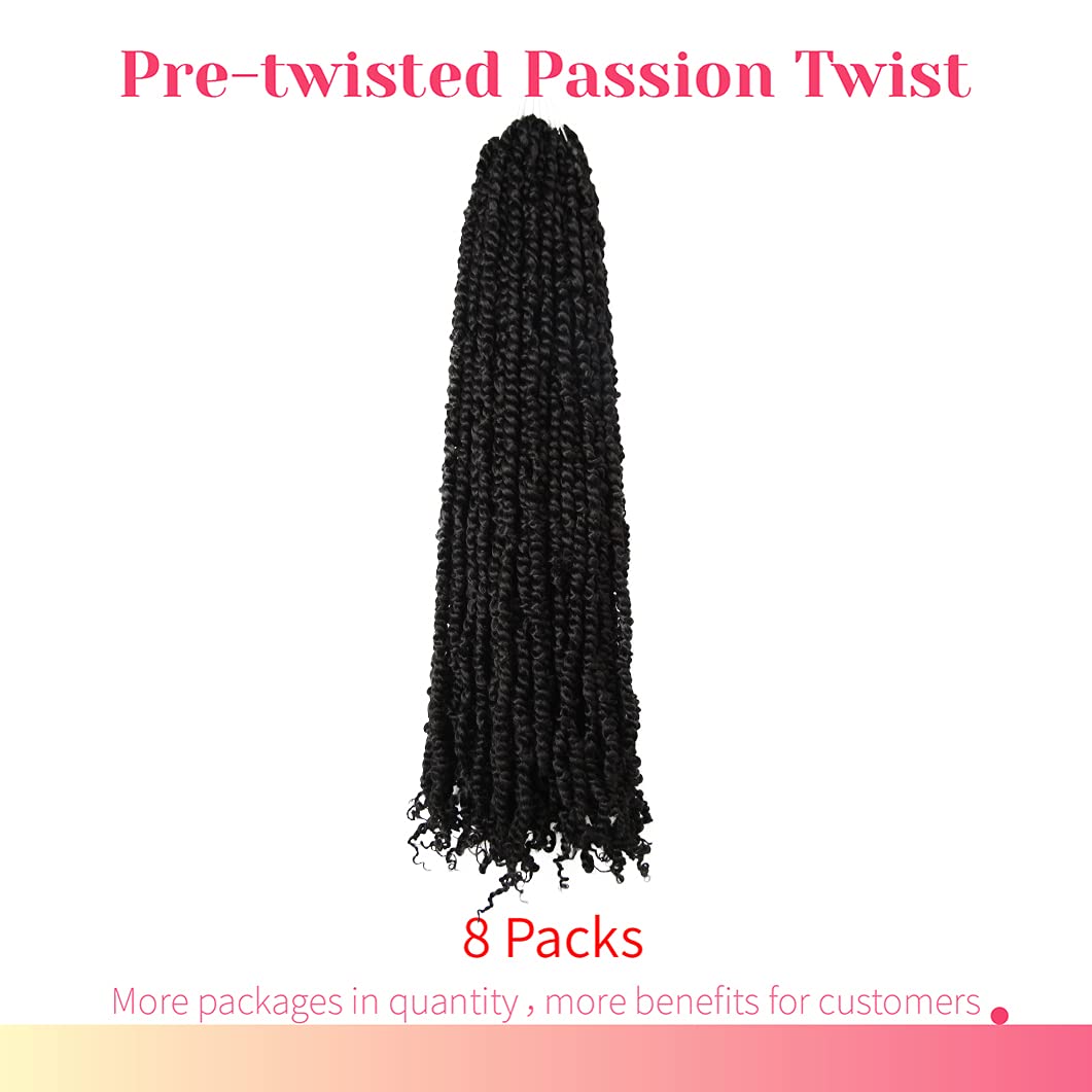 BOHOBABE Long Pre-twisted Passion Twist Crochet Hair 30 Inch Pre-looped Crochet Passion Twist Braiding Hair 8 Packs (1B)