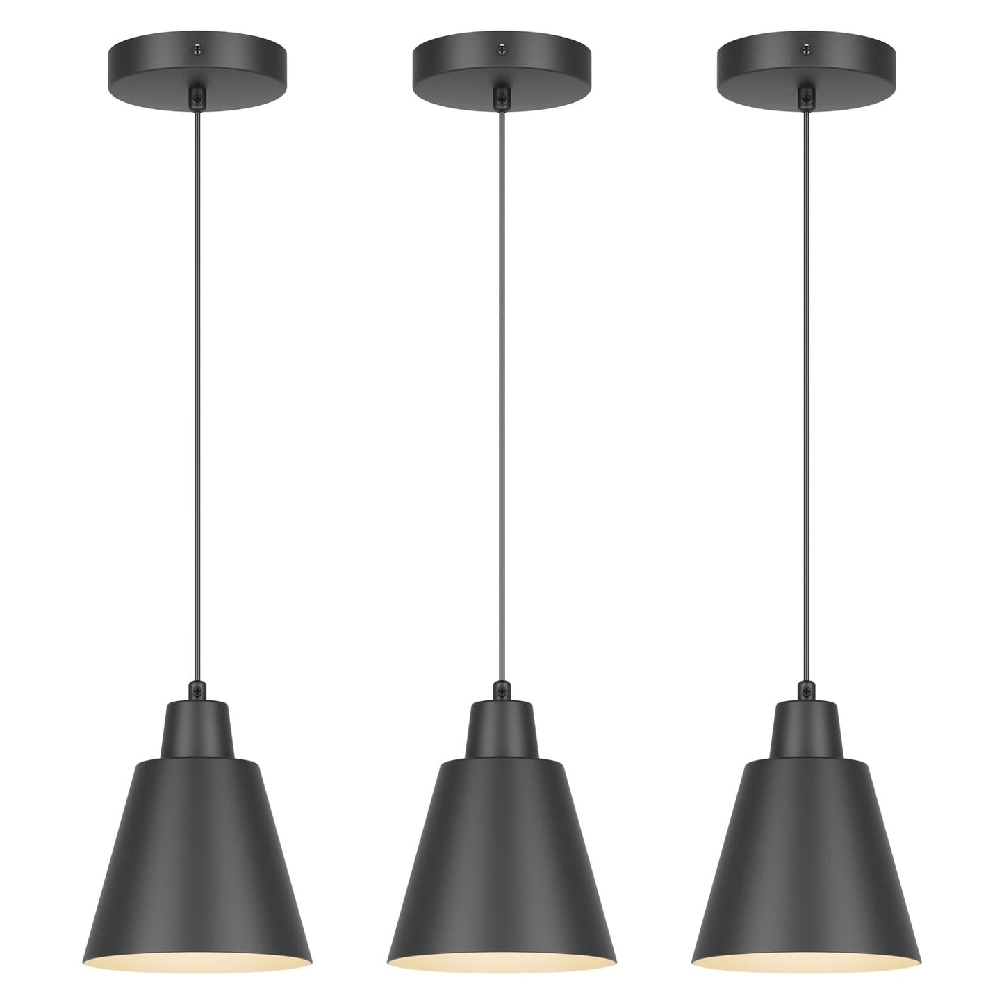 Aoceley Industrial Pendant Lights, Black Pendant Light Fixtures, Vintage Kitchen Island Light with Black Metal Shade, Farmhouse Pendant Lights for Dinning Table Bedroom Bar - Black, 3 Packs