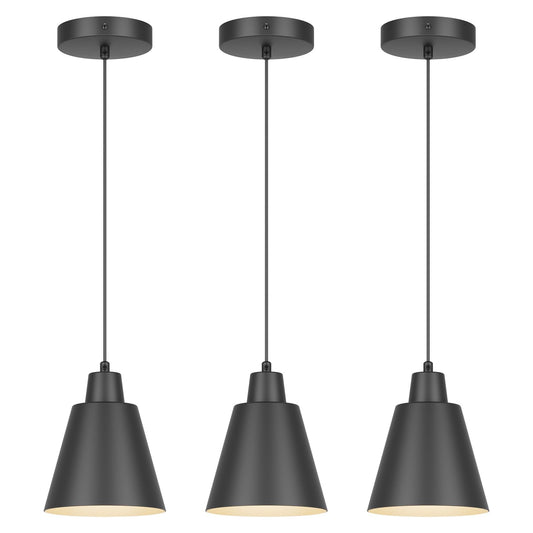Aoceley Industrial Pendant Lights, Black Pendant Light Fixtures, Vintage Kitchen Island Light with Black Metal Shade, Farmhouse Pendant Lights for Dinning Table Bedroom Bar - Black, 3 Packs