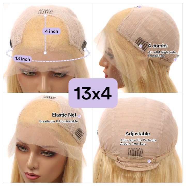 SIYUSI 28Inch 613 Lace Front Wig Human Hair,13x4 HD Transparent Lace, 200% Density Straight Brazilian Blonde Wig, Pre-Plucked with Baby Hair