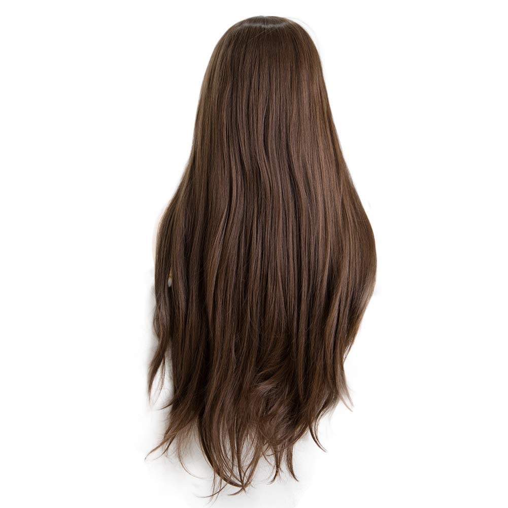 Kalisa Angle Lucky Brown Lace Front Wig for Women Synthetic Brown Long Straight Middle Part Wig Heat Resistant Fiber Glueless Makeup Cosplay Soft Wigs 26 Inch