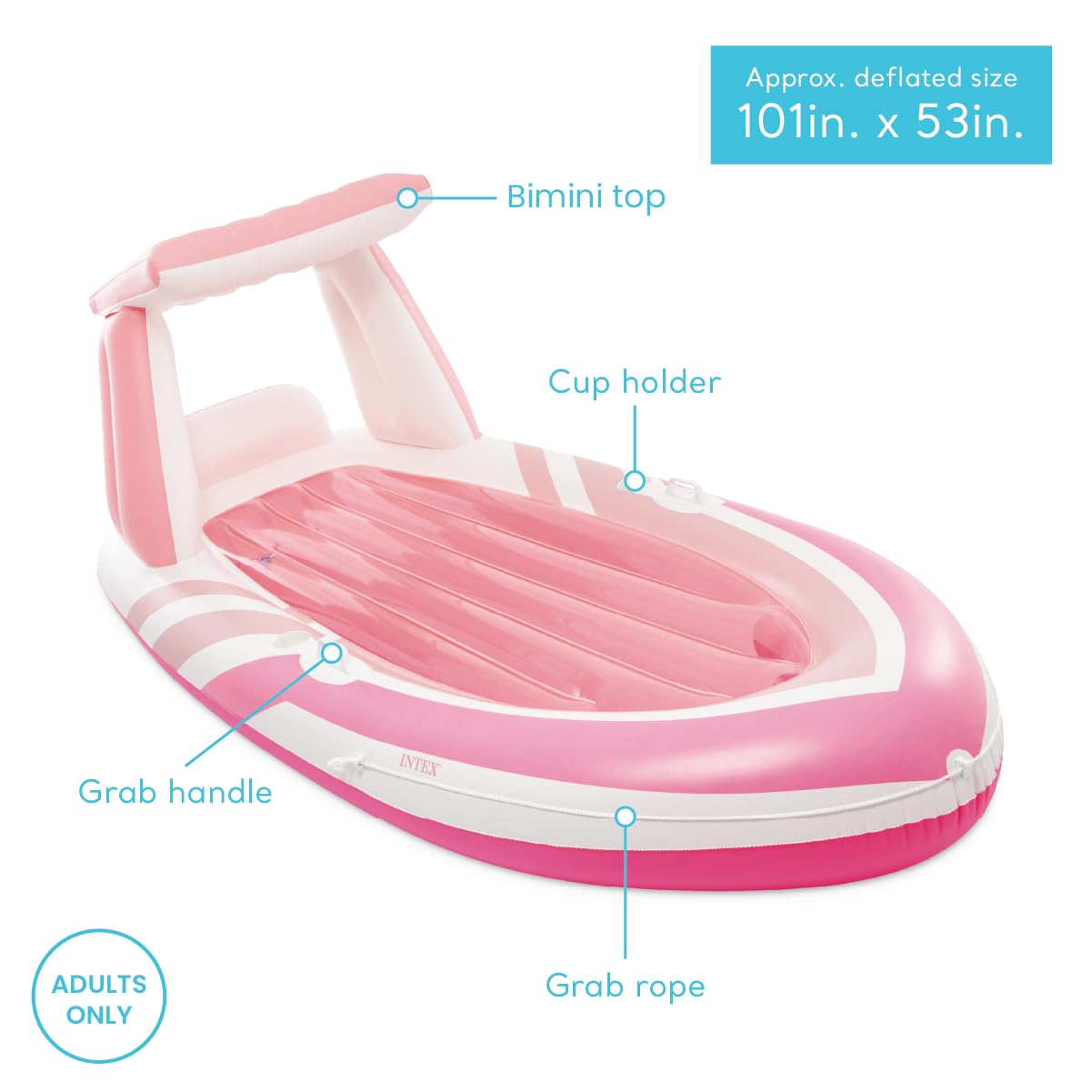 INTEX Pink Paradise Boat Float : Inflatable Pool Float – Perfect for Pool Parties – 2 Cup Holders – 220 Weight Capacity – 96" x 47" x 38"