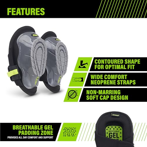 AWP Gel Stabilizer Flooring Roofing, Decking Non-Skid Knee Pads with Dual Layer Padding and Shock Stabilizer Caps | One Size