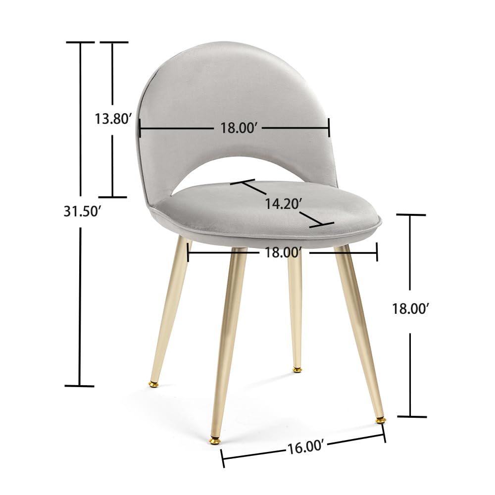 2BYF Home Sherpa Vanity Chair with Adjustable Backrest - Ergonomic Makeup Stool for Bedroom, Soft Upholstered Desk Chair for Home Office, Gold Metal Legs, Modern Seating for Small Spaces Gray