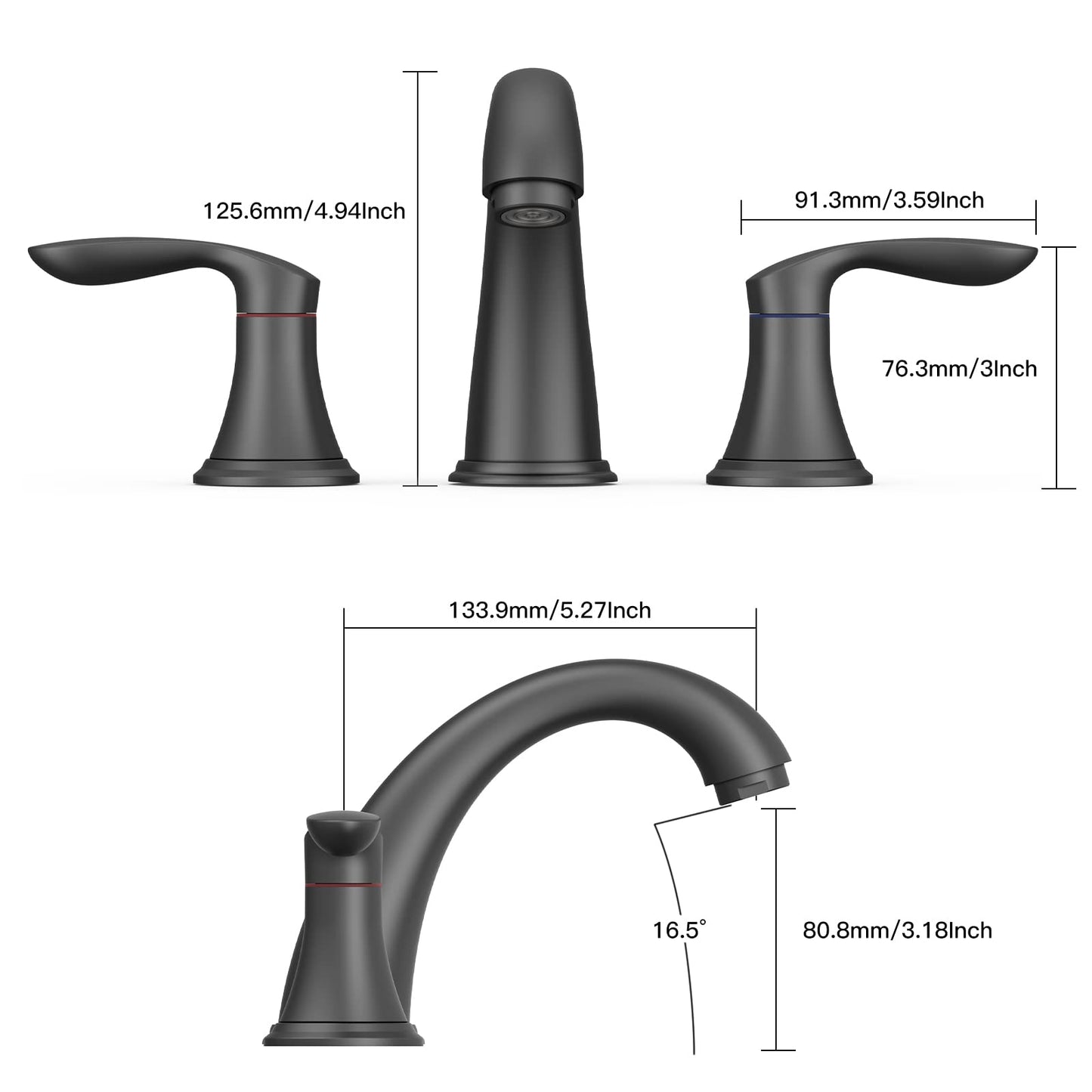 Bathroom Sink Faucet, Faucet for Bathroom Sink, Widespread Matte Black Bathroom Faucet 3 Hole with Stainless Steel Pop Up Drain and cUPC Lead-Free Hose - (Matte Black)