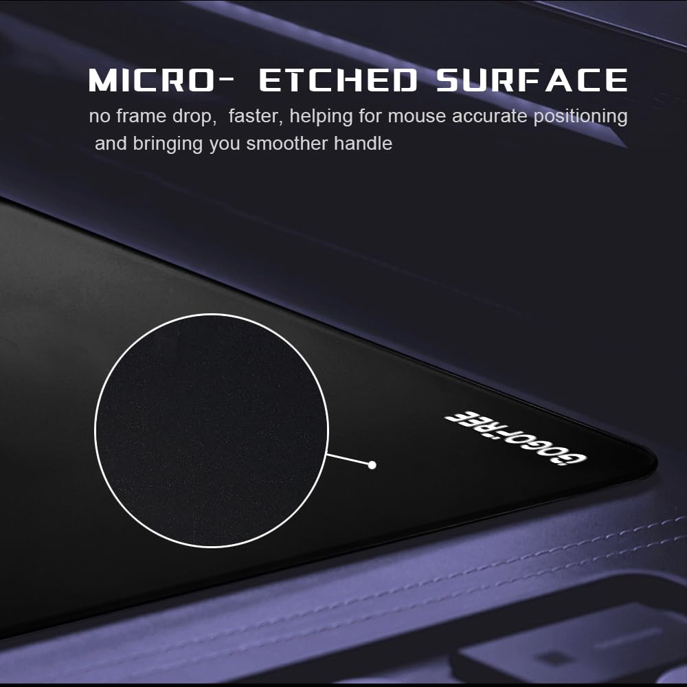 gogofree Glass Mousepad for Gaming, Ultra Smooth Mouse Mat with Hard Surface, Tempered Glass Mouse Pad Precision Speed Control for Games and Office (Black, 19.7" L x 15.7" W)