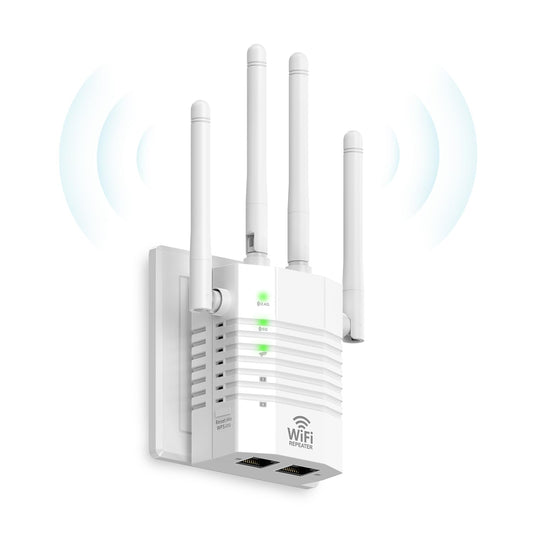 AOOEPU 1200Mbps Dual - Band WiFi Extender Signal Booster, WiFi Extender with 4 Antennas, WiFi Booster Covers Up to 12880 Sq.ft & 105 Devices, WiFi Repeater with Wall - Plug Signal Booster for Home