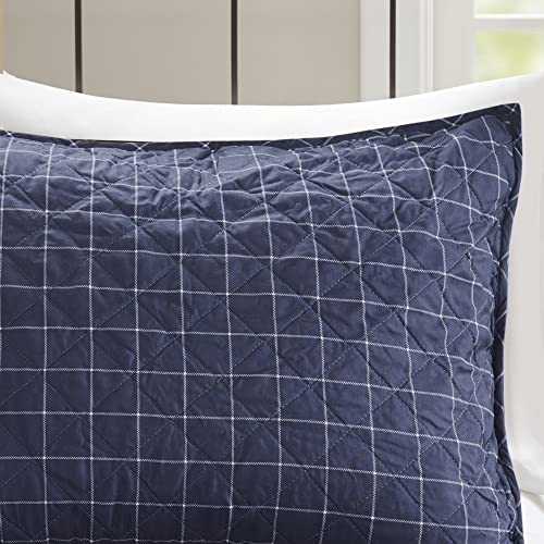 Madison Park Reversible Quilt Cabin Lifestyle Plaid Design - All Season, Breathable Coverlet Bedspread Bedding Set, Matching Shams, King/Cal King(104"x94"), Green/Navy 3 Piece