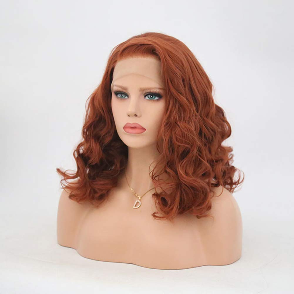 CNRO Hair Auburn Wigs Short Wavy Lace Front Wigs Copper Red Synthetic Wig For Women Shoulder Length (Red Brown)