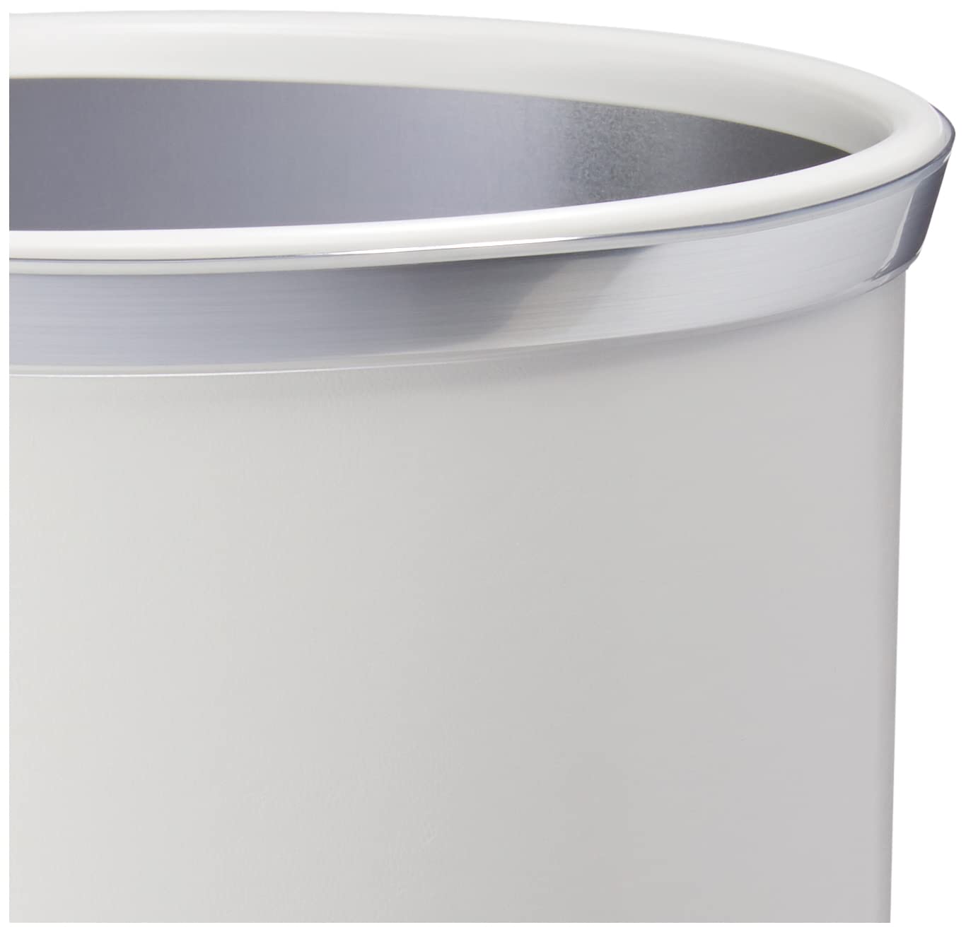 Kraftware Leatherette Wastebasket, 14", White with Brushed Chrome