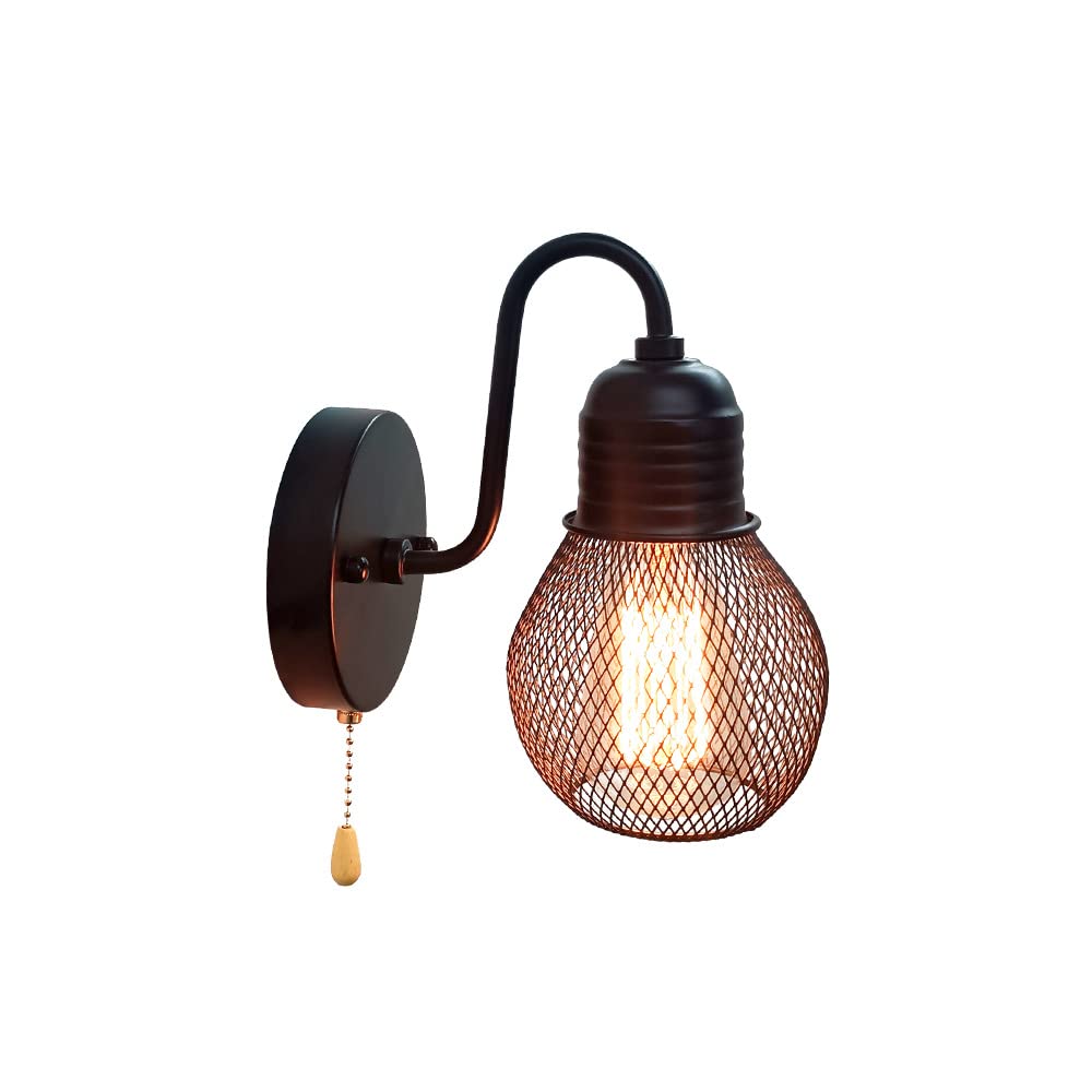 VinTopsh Black Wall Sconce with Pull Chain Switch,1-Light Wall Lamp,Industrial Farmhouse Wall Sconces for Living Room Bedroom Bathroom Kitchen Porch (12 cm Shade)