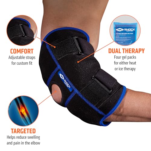Shock Doctor Ice Recovery Elbow Compression Wrap, Black, Small/Medium