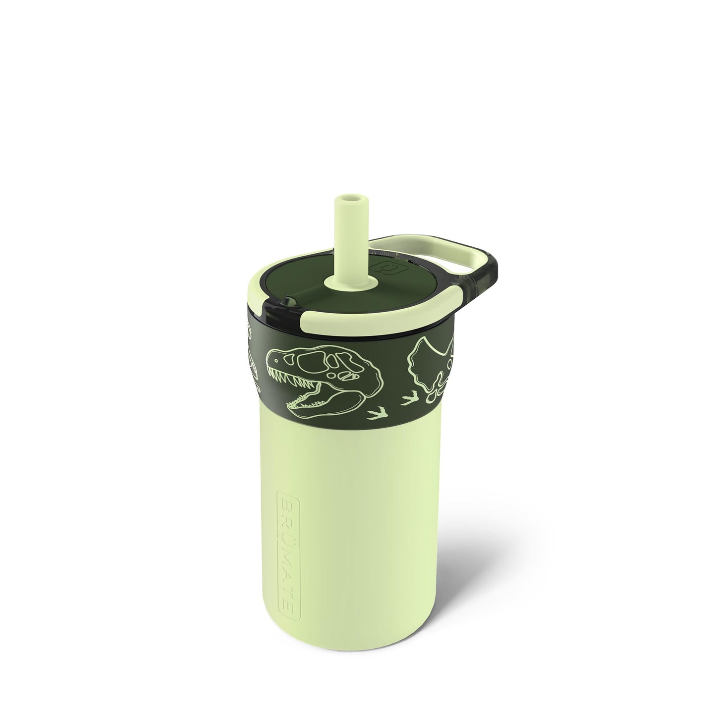 BrüMate Leap 12oz 100% Leakproof Kids Tumbler with Handle and Silicone Soft Straw | Drop Resistant Silicone Sleeve | For Kids 4+ | Insulated Stainless Steel | Cup Holder Friendly | 12oz (Dinos)
