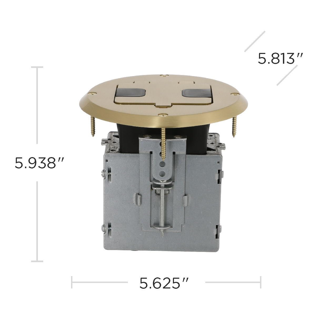 RACO 6239BP Floor Kit with Recessed Duplex 15A TR Device and Adjustable Steel Box, 1-Gang, Brass