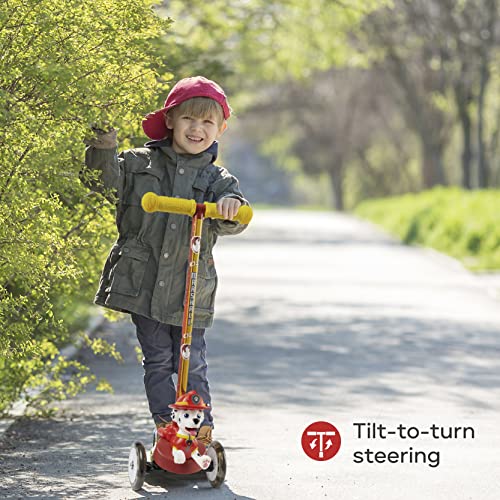 Paw Patrol Marshall Kick Scooter for Kids, Self-Balancing 3 Wheeled Light Up Scooter with Extra Wide Anti-Slip Deck, Rear Brake, Lean to Steer, Lightweight Design, for Ages 3 and up, 75 LB Limit