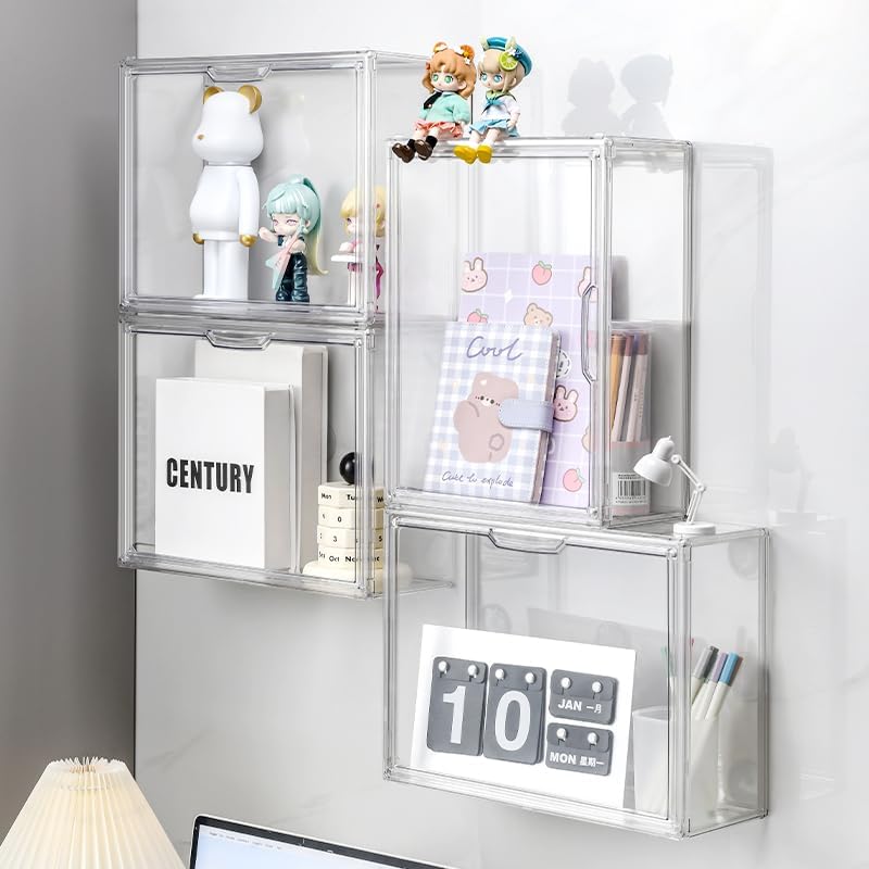 BOHOIDEE 2Pack 3 Tiers Clear Display Case for Figures, Acrylic Storage Organizers Box with Magnetic Door, Wall-Mounted Dustproof Showcase for Collectibles Action Figure