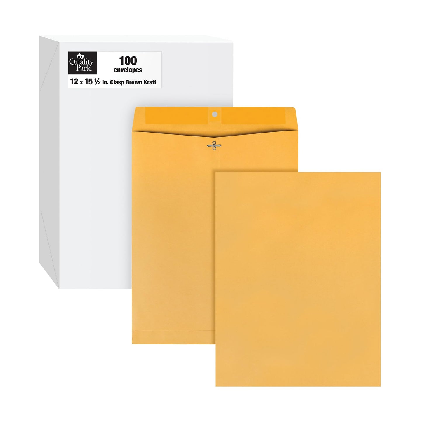 Quality Park Clasp Envelopes, 12 x 15-1/2 with Deeply Gummed Flaps for Permanent Secure Seal, Great for Filing, Storing or Organizing Documents, 28 lb. Brown Kraft, 100 per Box (QUA37910)