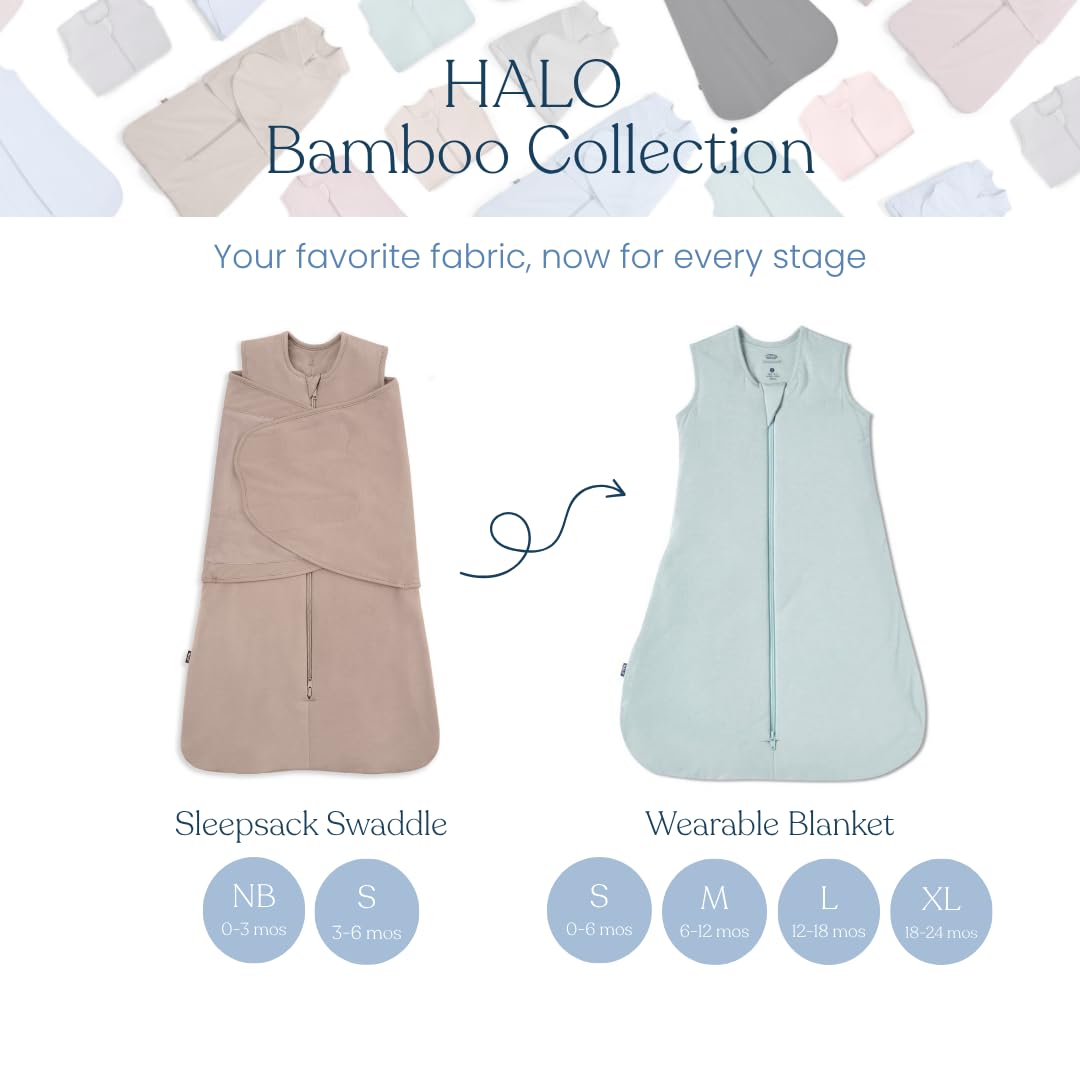 HALO Sleepsack Supersoft Swaddle, Cozy Bamboo Viscose, 3-Way Adjustable Swaddle, 2 Way Zipper, 2 TOG, 0-3 Months, Newborn (Pack of 1), Calm Sage