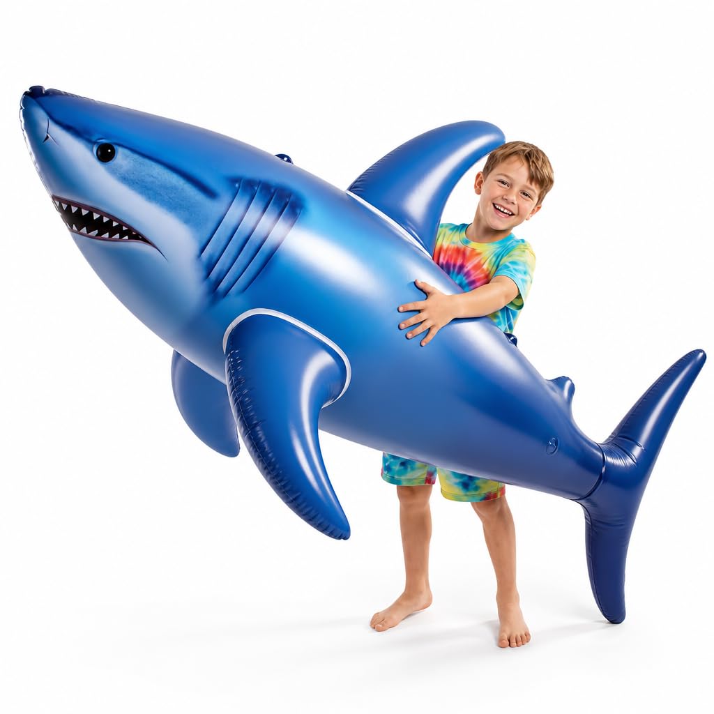 Giant Inflatable Shark Pool Float 75” - Large Blow-Up Shark Toy for Kids, Teens & Adults - Swimming Pool Toy, Ocean Theme Birthday Party Decorations, Beach & Summer Toys