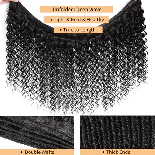 msVenus 12A Deep Wave Bundles Human Hair 20 22 24 Inches, 100% Unprocessed Indian Human Hair Bundles Wet and Wavy Raw Virgin Hair 3 Bundles Deal Curly Weave Bundles(Natural Color, 20 22 24 Inches)