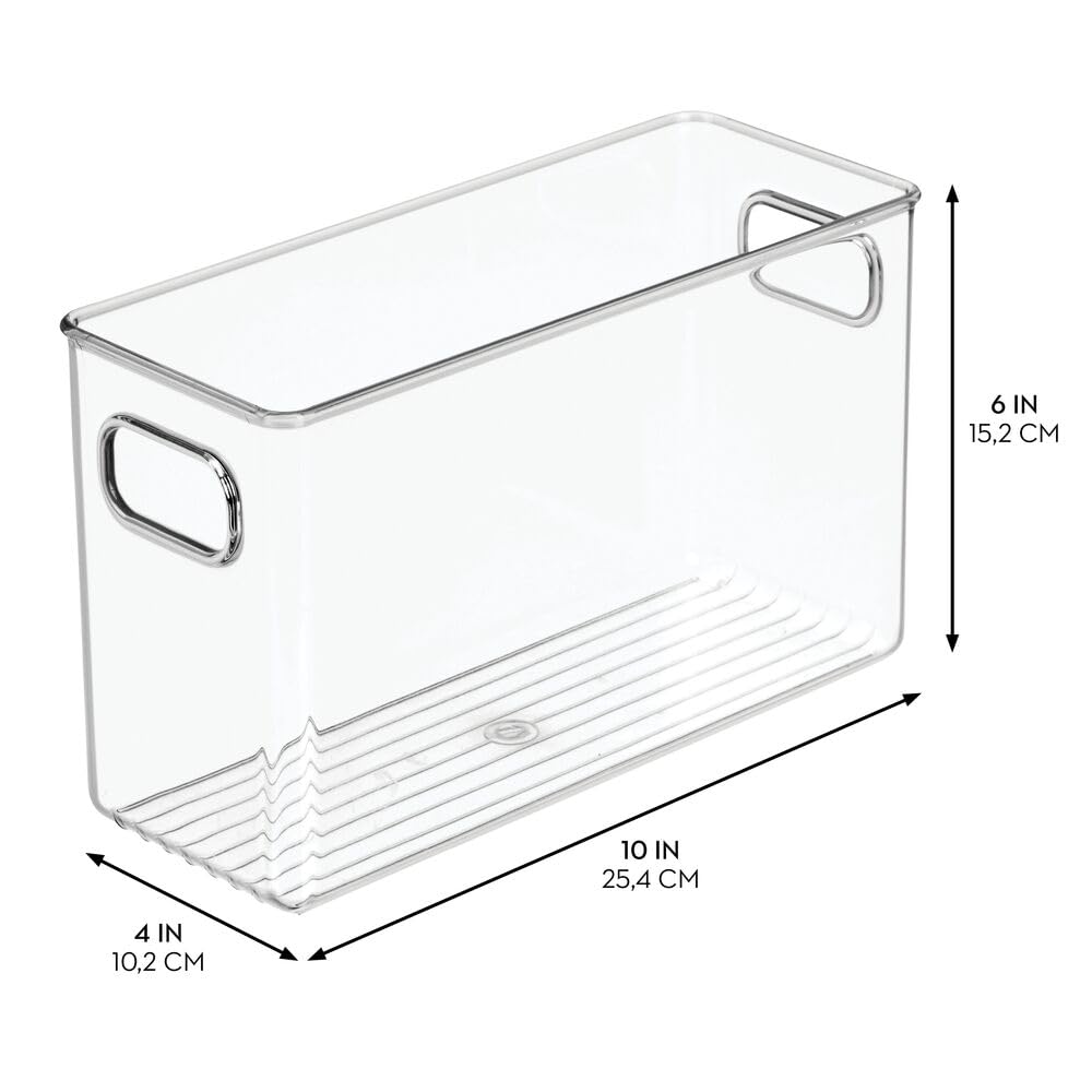 iDesign Slim Clear Plastic Storage Bin, Tall Narrow Organizer for Kitchen, Fridge, or Pantry, 4-Pack