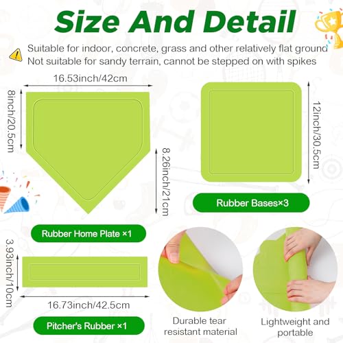 Jenaai 18 Pcs Sports Kickball Set Includes Playground Ball 5 Rubber Throw Down Bases Ball Pump Scoreboard Net Bag 10 Foul Line Cones for Adults Playground Backyard Game(10 Inch,Green)