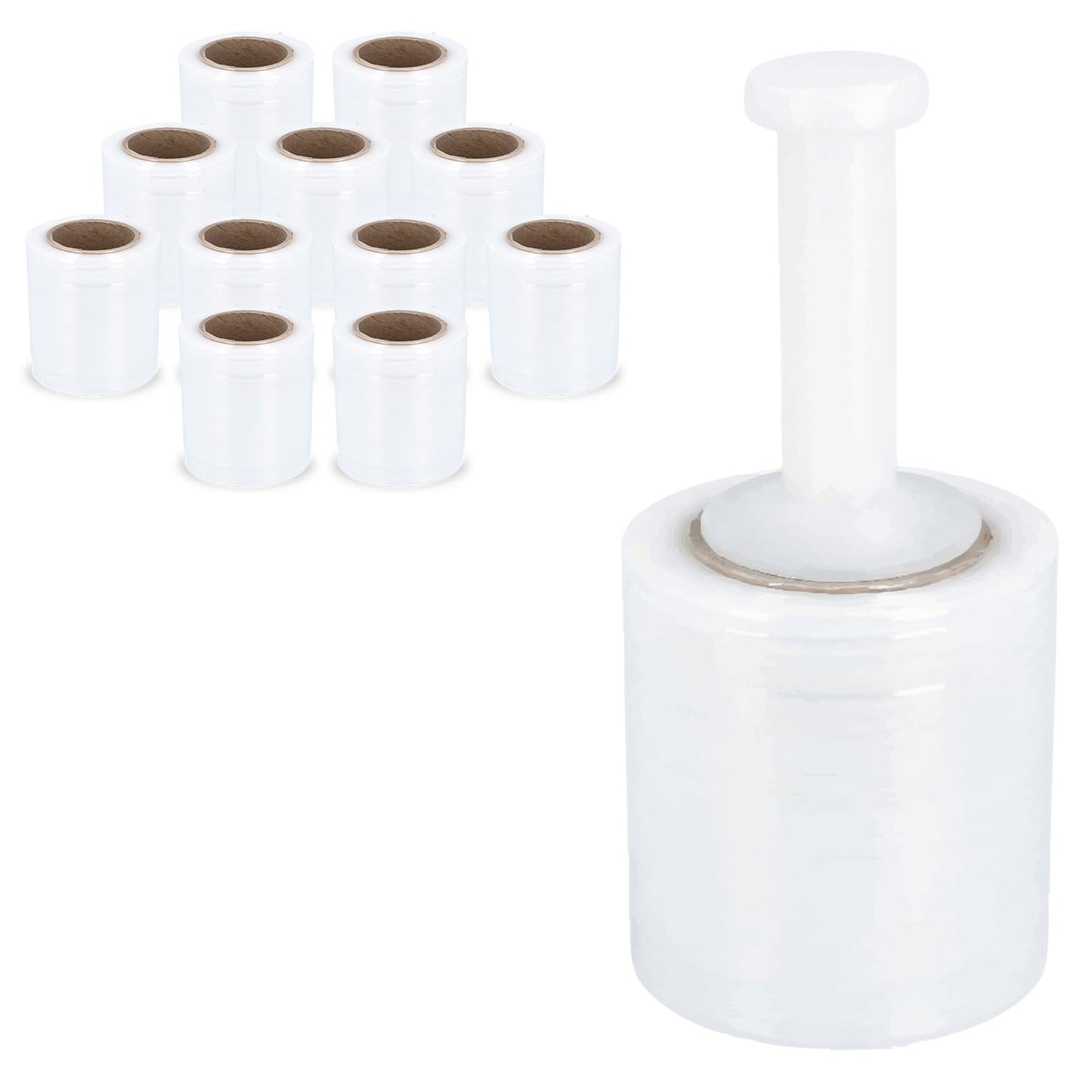 PSBM Mini Stretch Wrap with Plastic Handle, 12 Rolls 5 Inch x 1000 Feet 80 Gauge Heavy Duty up to 500% Stretch Clear Plastic Wrap Industrial Strength Shrink Film for Moving, Packing & Shipping