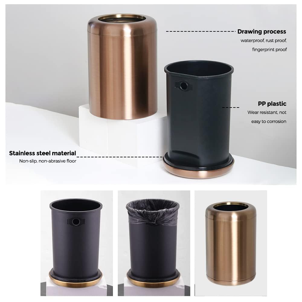 LEASYLIFE 8L/2.1gal Brushed Nickel Gold Trash Can, Rose Gold, Brass for Bathroom, Powder Room, Bedroom, Office