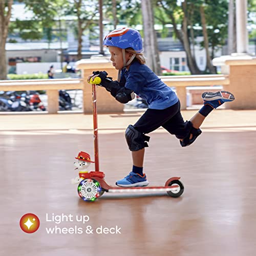 Paw Patrol Marshall Kick Scooter for Kids, Self-Balancing 3 Wheeled Light Up Scooter with Extra Wide Anti-Slip Deck, Rear Brake, Lean to Steer, Lightweight Design, for Ages 3 and up, 75 LB Limit