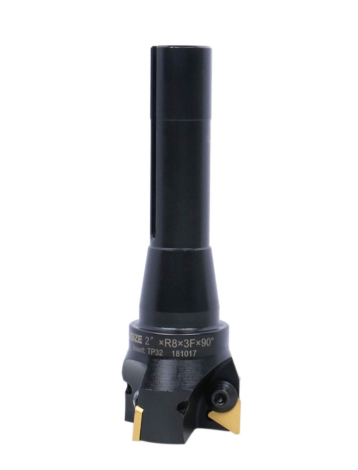 Accusize Industrial Tools 2'' Carbide Indexable End Mill, R8 Shank, with 3 Pc Tpg 322 Inserts, 0046-0916