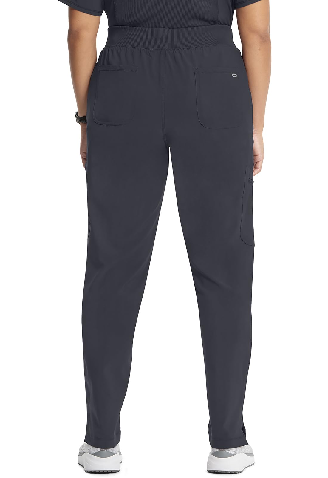 Cherokee Infinity Women's Scrub Pant Mid Rise Tapered Leg Pull-on Bottom with Moisture Wicking & 360° Stretch Fabric CK065A, L, Pewter