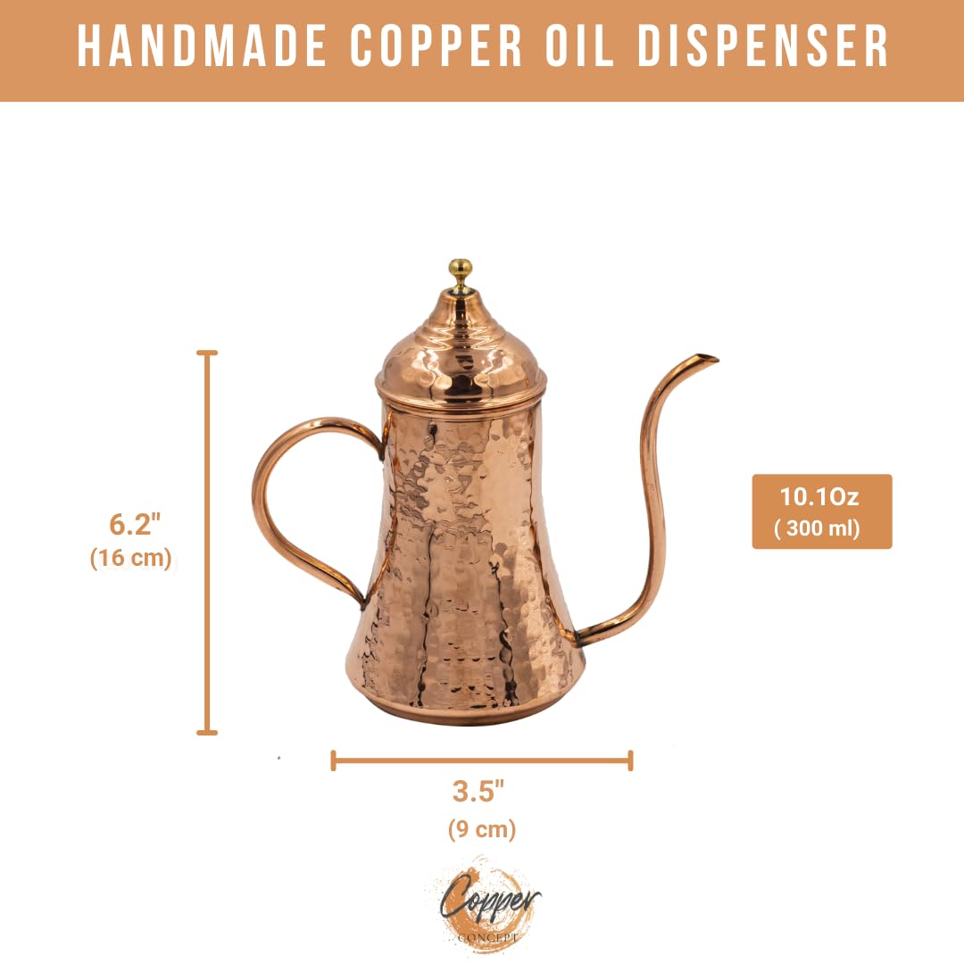 COPPER CONCEPT Copper Oil Dispenser for Kitchen, Handmade Olive Oil Dispenser Bottle, Real Copper, (10 Oz - 300 ml)