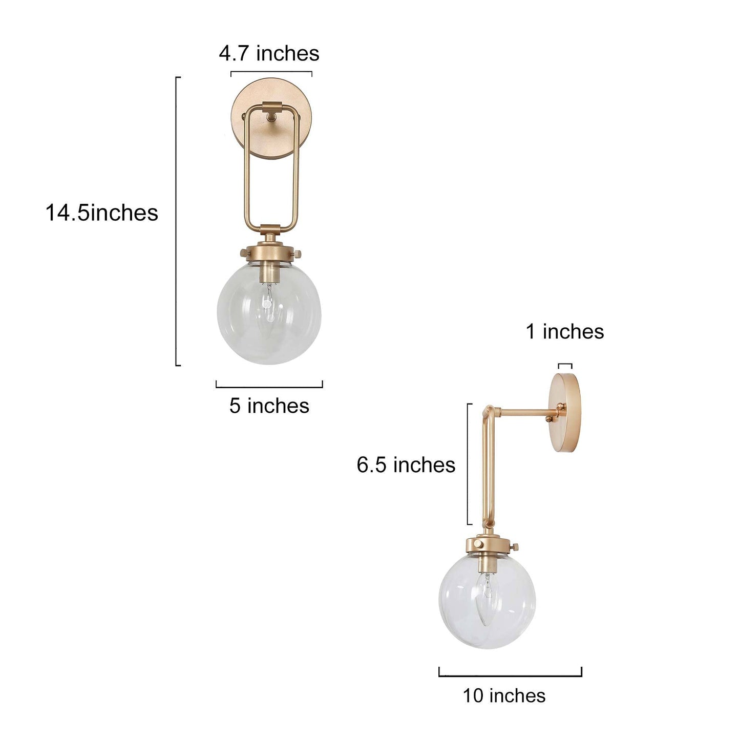 Wall Sconces, God Globe Sconces Wall Lighting, 1-Light Gold Vanity Light with Clear Glass Shade for Hallway & Kitchen, 5’’ L x 10’’ W x 14.5’’ H