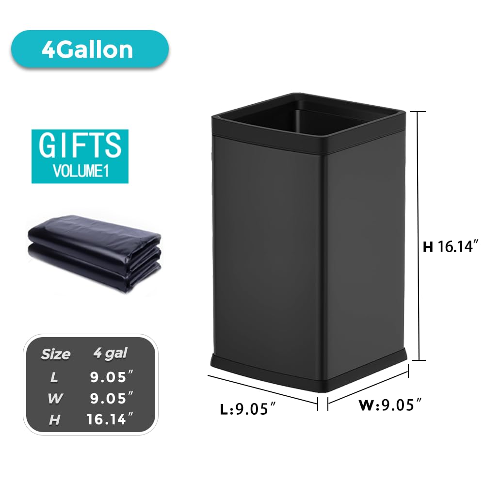YOJIA 4 Gallon/15L Square Trash bin, Double Layer Bathroom Trash cans,Large Capacity,Elegant Garbage Can, for Home,Kitchen,Office,Hotel(15L Black)