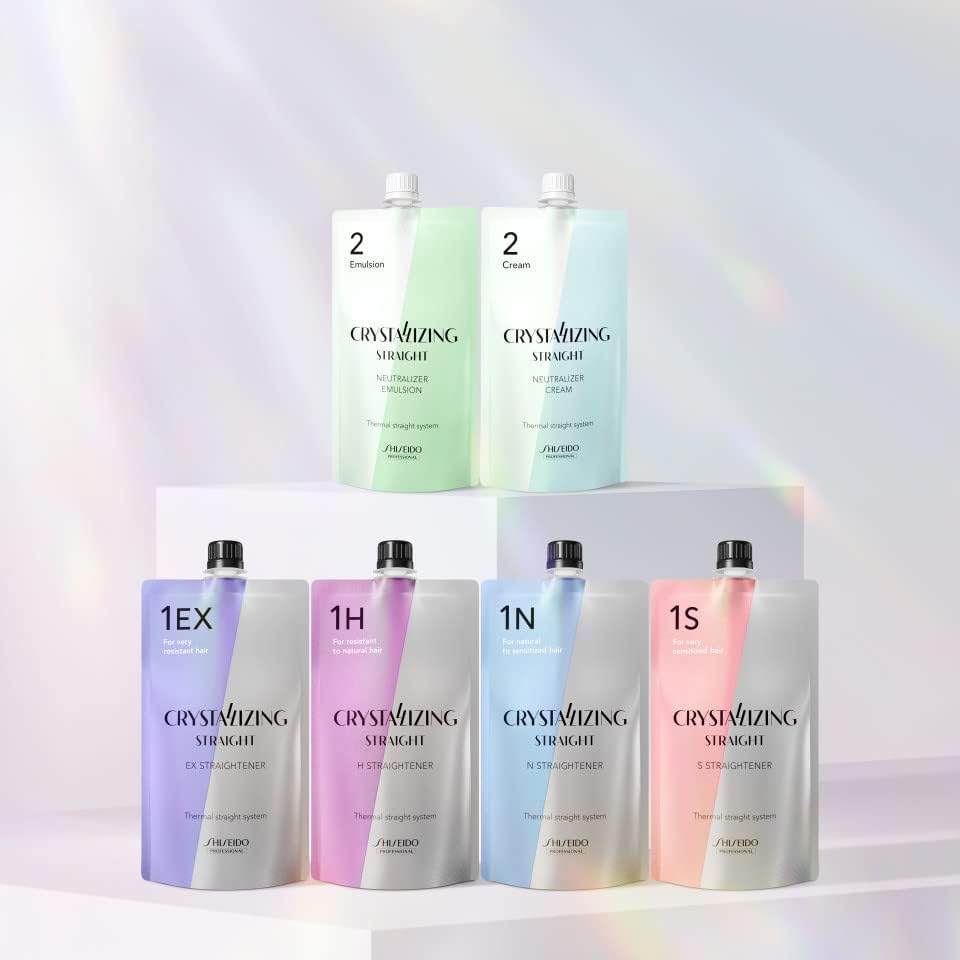 Japanese Hair Rebonding and Straightening Treatment - Permanent Crystallizing Straightener (1EX) with Neutralizing Cream (2) for Very Resistant Hair, Includes Hair Brush