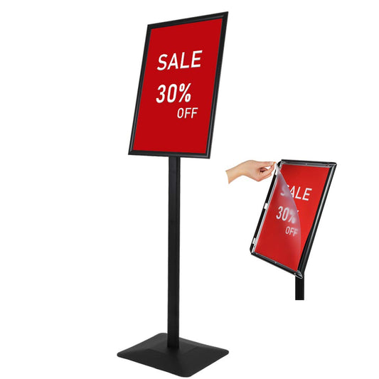 DISPLAYSWORKER Adjustable Heavy Duty Pedestal Sign holder floor Stand,sign stand poster stand Aluminum Snap Open Frame,Standing Floor for 8.5x 11 inch,Vertical/Horizontal View,Black