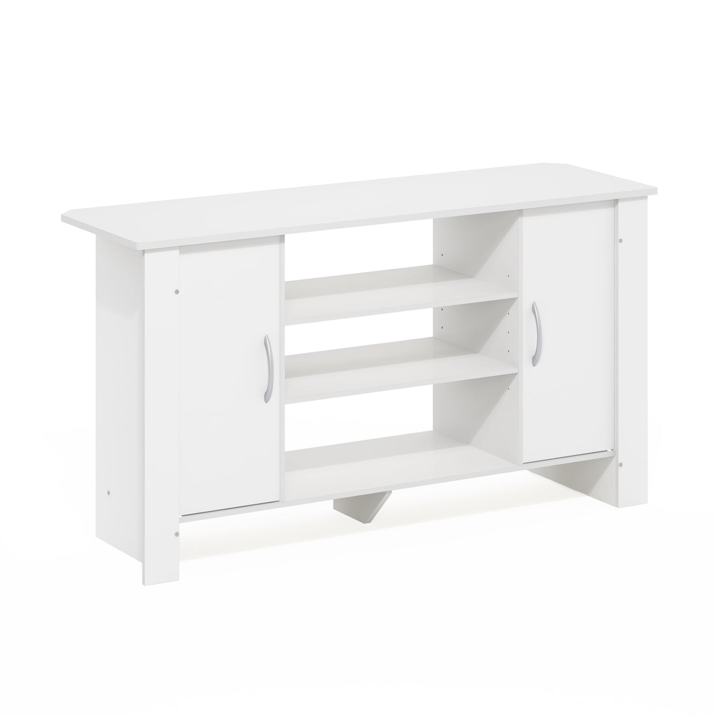 Furinno ECON TV Stand, 4-Tier Entertainment Center with Adjustable Shelf, Open Back TV Console with Door Storage for TV up to 50 Inch, for Living Room, Bedroom, White