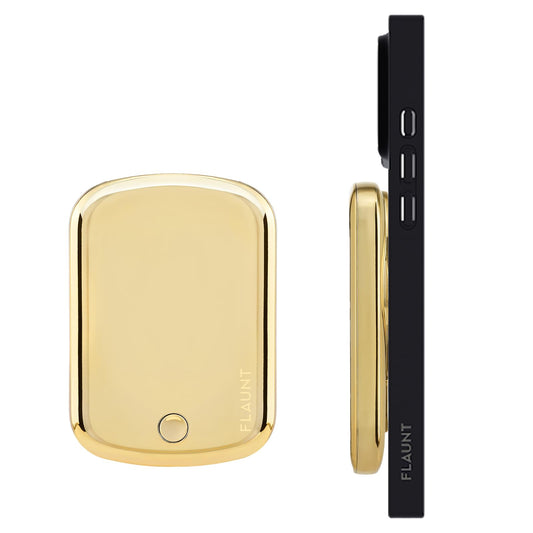 Flaunt 5000mAh Wireless Battery Pack - Portable Power Bank w/USB-C Port - Compatible for MagSafe and Wireless Charging for iPhone, Smartphones, AirPods, Earphones, Headphones, Tablets - Metallic Gold