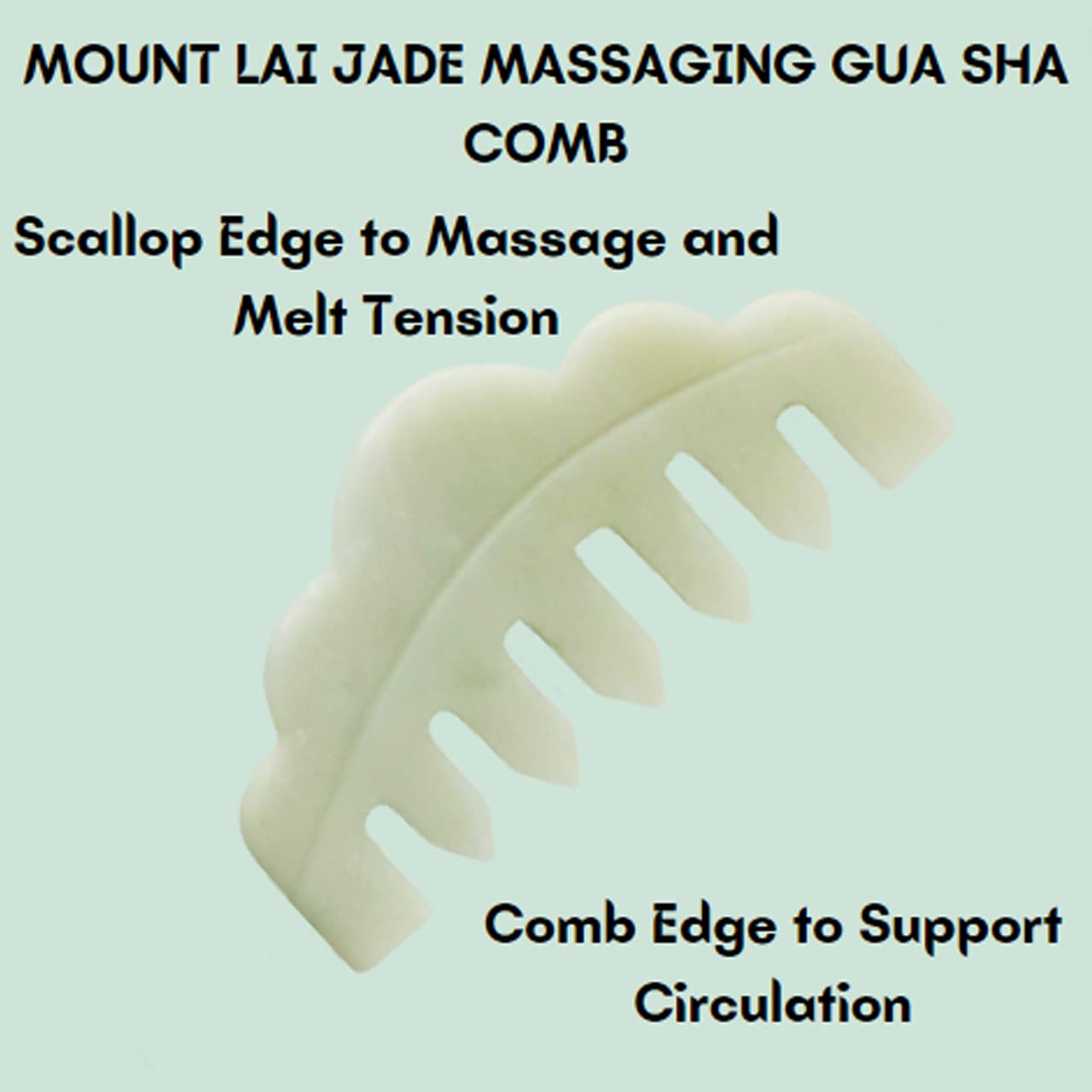 Mount Lai Hand-Carved Natural Jade Massaging Gua Sha Scalp Comb, Gua Sha Jade Comb Scalp Massager and GuaSha Scraping Tool, Balances and Cools, Promotes Relaxation and Blood Circulation