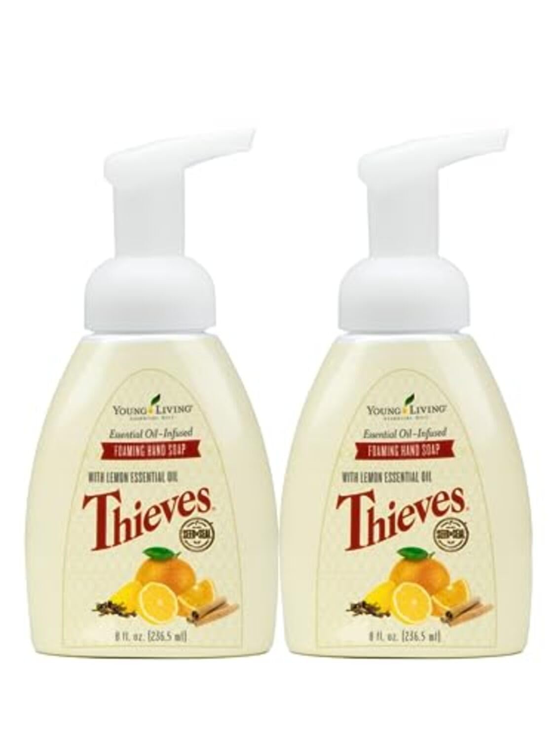 Thieves Foaming Hand Soap 8 fl oz. 2 pk by Young Living Essential Oils - Gentle Cleansing , Refreshing Aroma , Powerful Moisturizers for Dry Skin , Hygienic Hands , Anti-bacteria