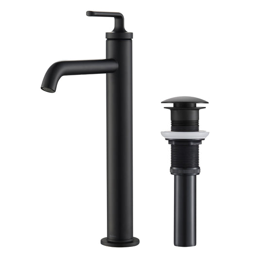 KRAUS Ramus Single Handle Vessel Sink Bathroom Faucet with Pop-Up Drain in Matte Black, KVF-1220MB