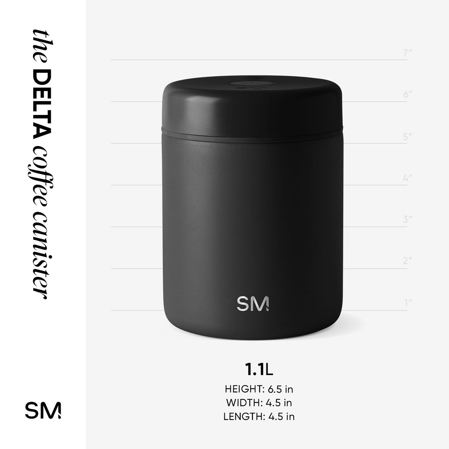 Simple Modern Delta Coffee Canister | Airtight Vacuum Seal with Auto-Reseal Technology | Ceramic Lined Stainless Steel Container for Coffee Grounds, Beans, Tea | 1.1L, Midnight Black