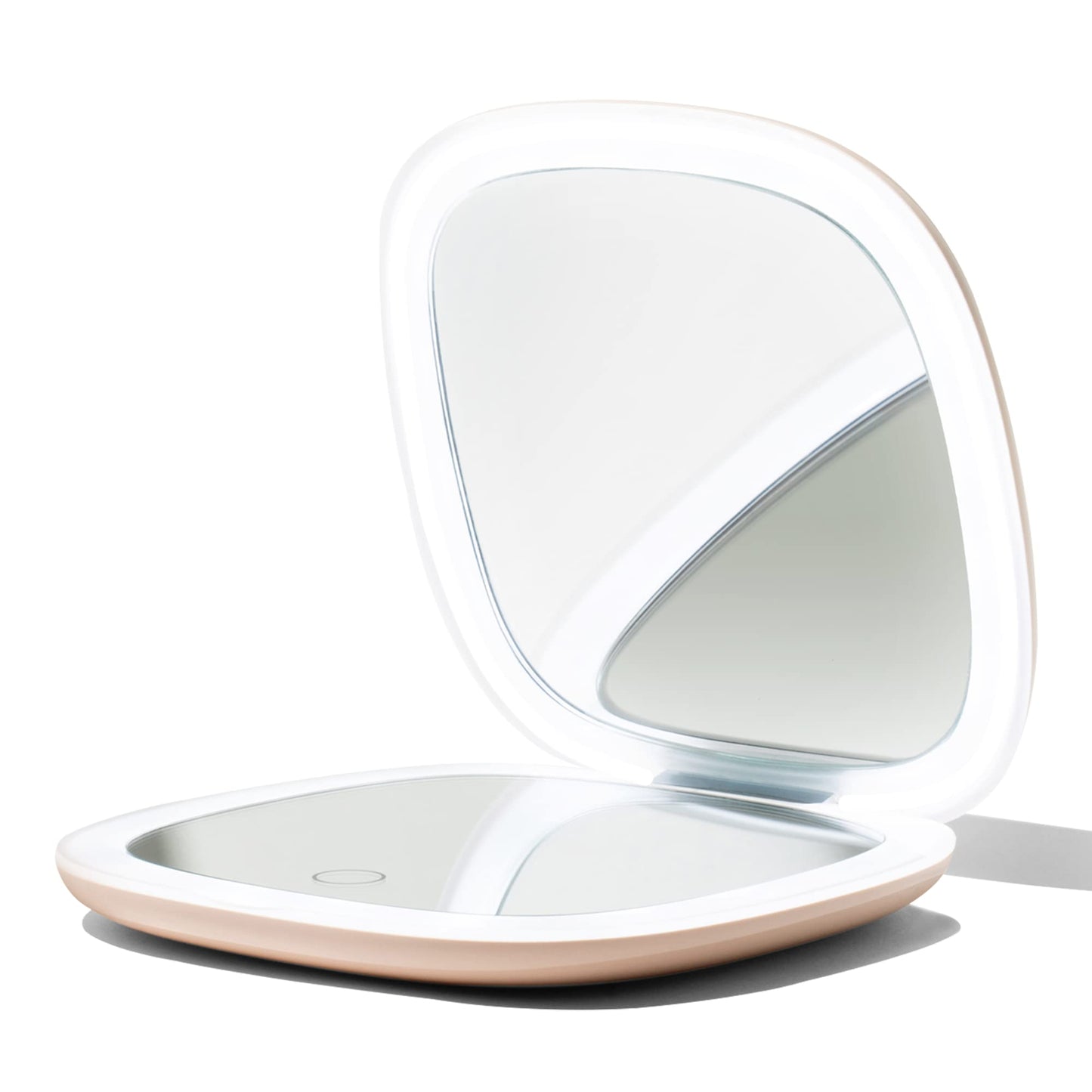 Vanity Planet Pocket Makeup Mirror with Lights & Magnification, Moda - Mini Light-Up Compact & Travel Makeup Mirror - Portable, Adjustable & Rechargeable LED Magnifying Mirror for On-The-Go - Nude