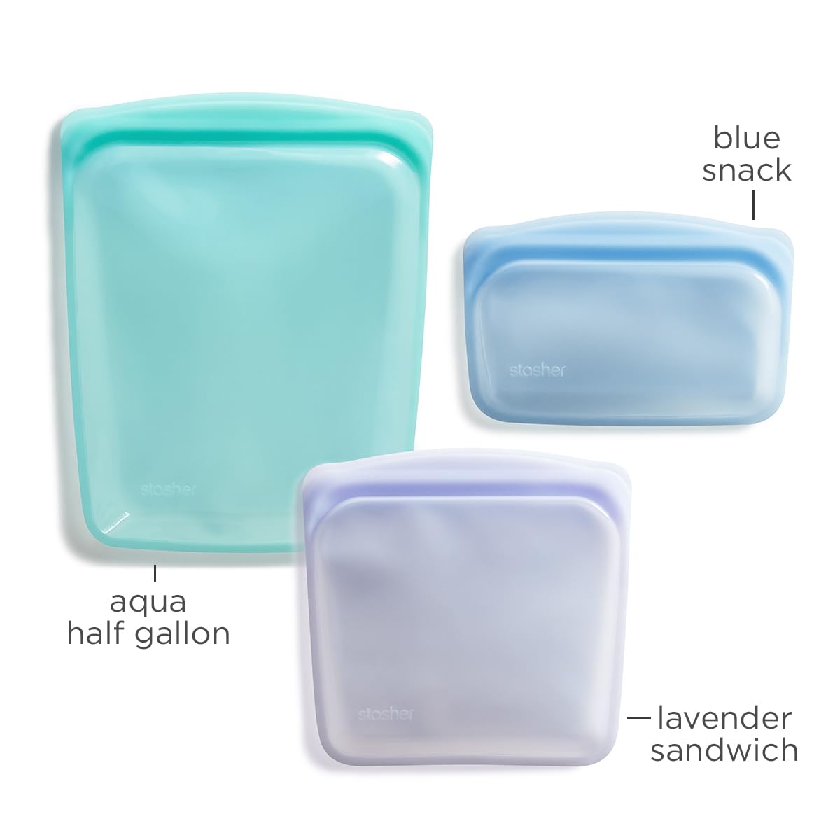 Stasher Silicone Reusable Storage Bags, 3-Pack, Reusable Freezer Bags, Microwave, Dishwasher, Oven Safe, Sous Vide, Premium Lunch Containers, Eco Friendly, Food Storage Bags, Snack Bags, Multicolor
