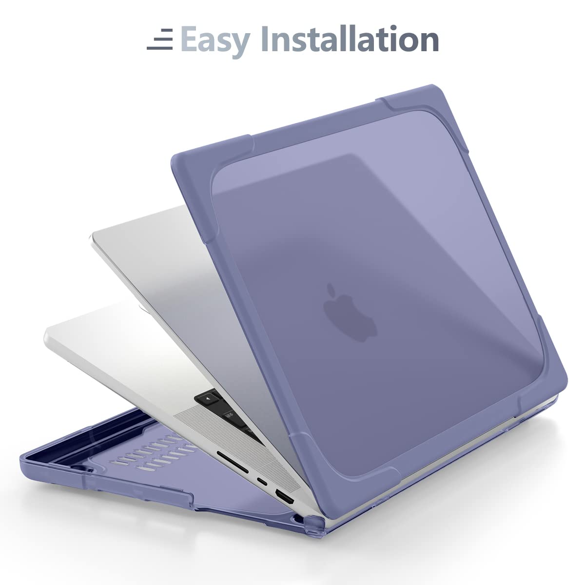 Batianda Heavy Duty Case for New MacBook Pro 14 Inch 2026 2025 M5 M4 M3 M2 Pro/Max Chip- Ergonomic Foldable Kickstand (Holds 22lbs/Zero Wobble) Matte Translucent Rugged Armor Cover, Lavender Grey