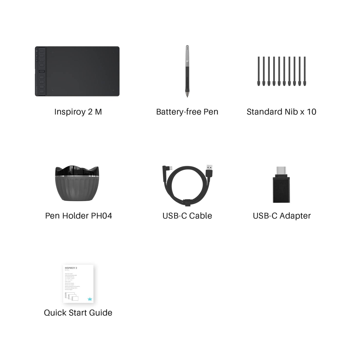 2023 HUION Inspiroy 2 Medium Drawing Tablet with Scroll Wheel 8 Customized Keys Battery-Free Stylus 60° Tilt Support for Digital Art, Design, Sketch, 9x5inch Graphics Tablet, Black