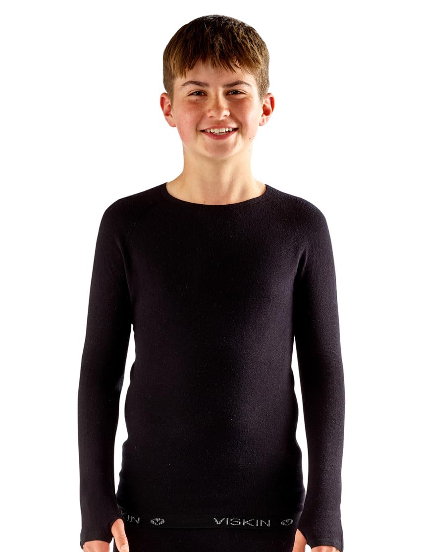 Viskin Teens Seamless Top for Eczema Prone Skin, Psoriasis and Itchy Skin, Viscose Fibre Clothing for Boys and Girls, Absorbs Moisture, Soothing and Cooling Effect 11-14 Years, Black