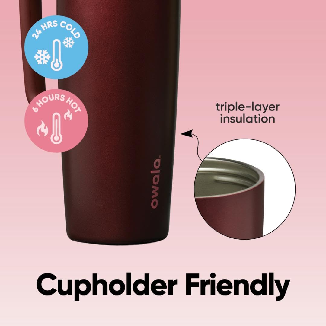 Owala SmoothSip Slider Stainless Steel Insulated Travel Mug with Handle, 100% Leak Proof, For Hot and Cold Drinks, Travel Friendly with Sliding Lock Lid, BPA Free, 24 oz, Black Cherry