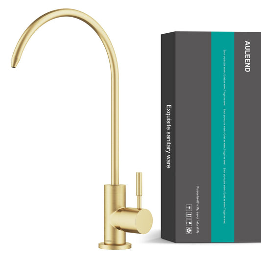 AULEEND Brass Reverse Osmosis Faucet, Sink Water Filter System, Suitable for Most Reverse Osmosis or Water Filtration Systems, Kitchen bar Sink Drinking Faucet (Brushed Gold)